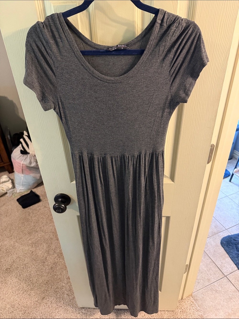 Basic Editions Charcoal Short Sleeve Scoop Neck Maxi Dress